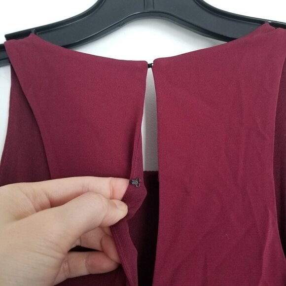 Elizabeth and James Dark Red Asymmetric Rowan Keyhole Back Midi Dress Size XS - Picture 13 of 17